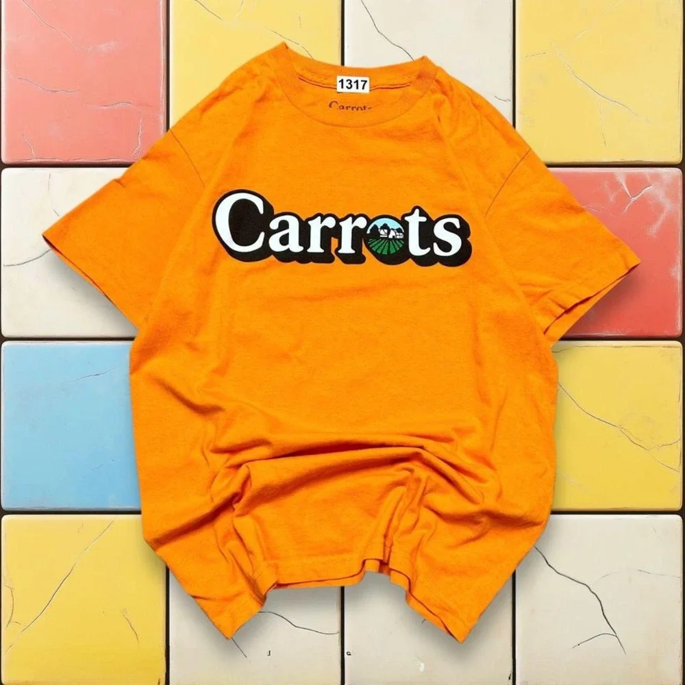 Y2K Carrots Orange Skater T Shirt Men Size M Cotton Short Sleeve Anwar Street